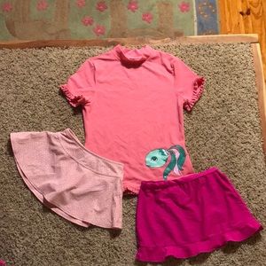 Lands end girls rash guard and swim skirt bundle